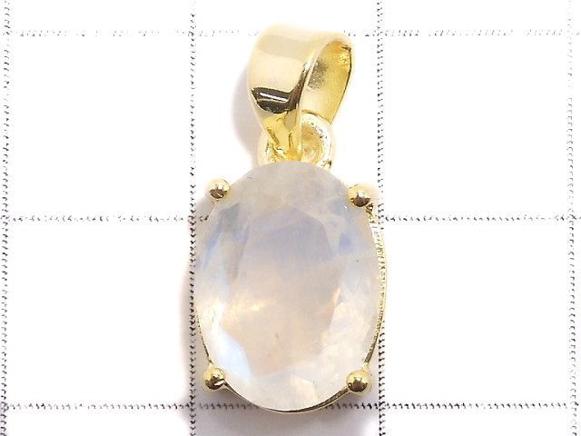 [Video][One of a kind] High Quality Rainbow Moonstone AAA Faceted Pendant 18KGP NO.57