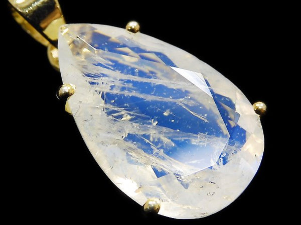 [Video][One of a kind] High Quality Rainbow Moonstone AAA Faceted Pendant 18KGP NO.60