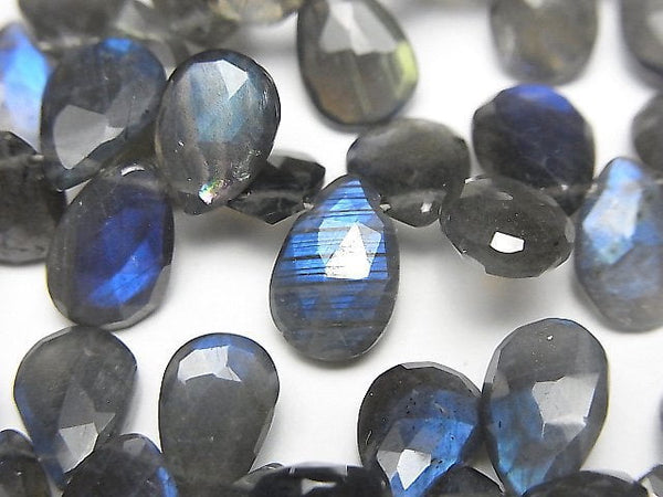 [Video]High Quality Labradorite AA++ Pear Shape Faceted Briolette 1strand beads (aprx.7inch/18cm)