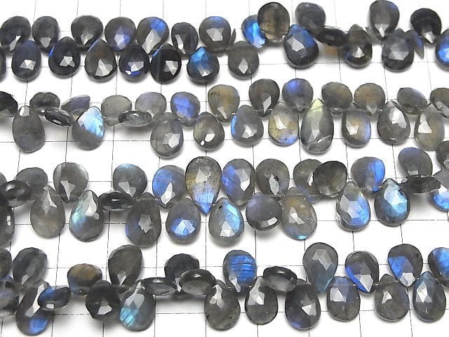 [Video]High Quality Labradorite AA++ Pear Shape Faceted Briolette 1strand beads (aprx.7inch/18cm)