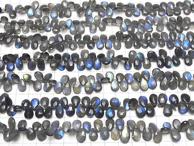 [Video]High Quality Labradorite AA++ Pear Shape Faceted Briolette 1strand beads (aprx.7inch/18cm)