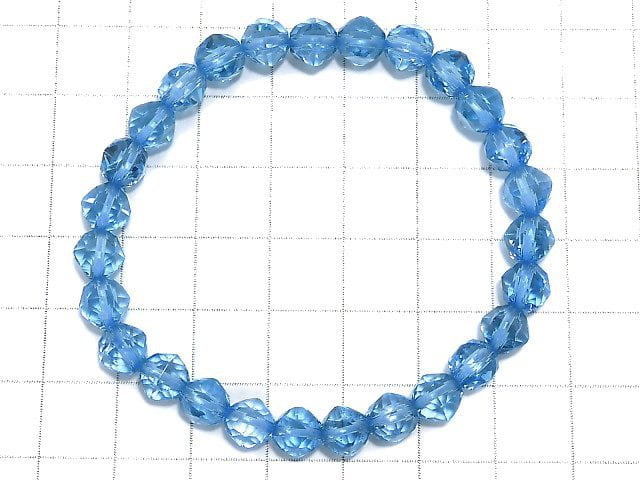 [Video][One of a kind] High Quality Swiss Blue Topaz AAA Star Faceted Round 7mm Bracelet NO.1