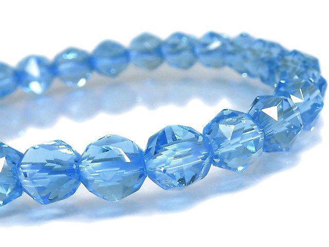 [Video][One of a kind] High Quality Swiss Blue Topaz AAA Star Faceted Round 7mm Bracelet NO.2