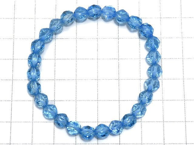 [Video][One of a kind] High Quality Swiss Blue Topaz AAA Star Faceted Round 7mm Bracelet NO.2