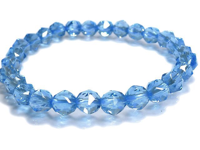 [Video][One of a kind] High Quality Swiss Blue Topaz AAA Star Faceted Round 7mm Bracelet NO.2