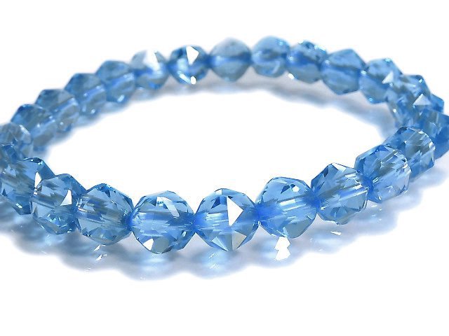 [Video][One of a kind] High Quality Swiss Blue Topaz AAA Star Faceted Round 7mm Bracelet NO.3