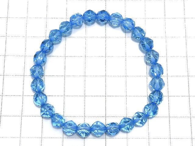 [Video][One of a kind] High Quality Swiss Blue Topaz AAA Star Faceted Round 7mm Bracelet NO.5