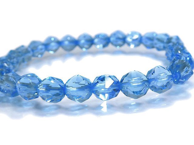 [Video][One of a kind] High Quality Swiss Blue Topaz AAA Star Faceted Round 7mm Bracelet NO.6