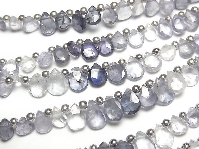 [Video]High Quality Blue Sapphire AA++ Faceted Pear Shape Color Gradation half or 1strand beads (aprx.7inch/18cm)