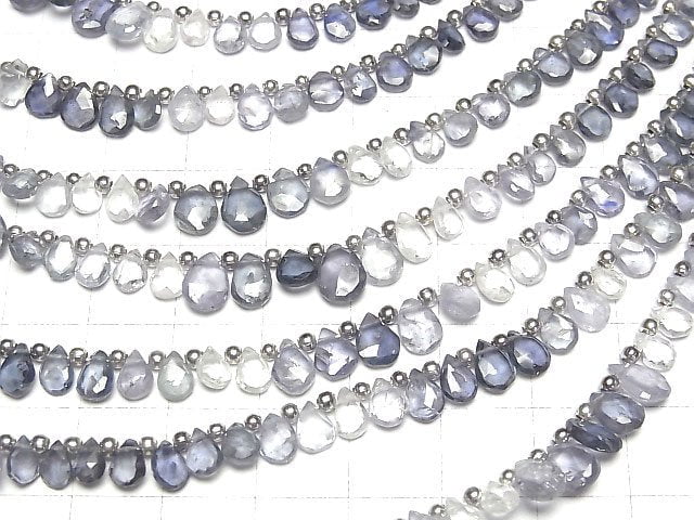 [Video]High Quality Blue Sapphire AA++ Faceted Pear Shape Color Gradation half or 1strand beads (aprx.7inch/18cm)