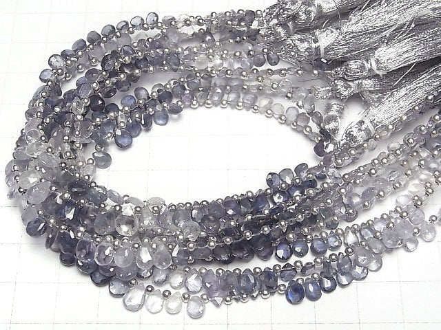 [Video]High Quality Blue Sapphire AA++ Faceted Pear Shape Color Gradation half or 1strand beads (aprx.7inch/18cm)