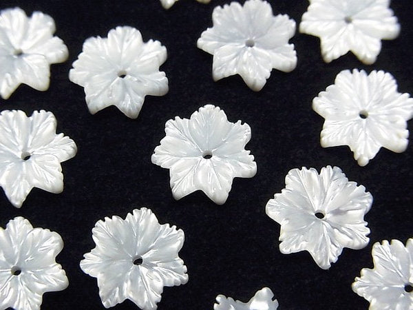 [Video] High Quality White Shell (Silver-lip Oyster) AAA Flower 10mm Center Hole 3pcs