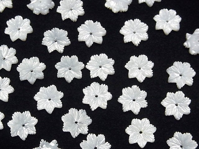 [Video] High Quality White Shell (Silver-lip Oyster) AAA Flower 10mm Center Hole 3pcs