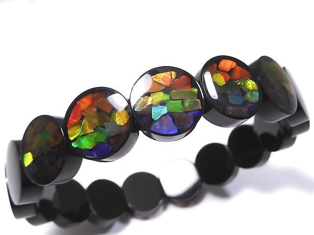 [Video][One of a kind] High Quality Ammolite AAA 2-Hole Oval 12x11.5x4.5mm Bracelet NO.2