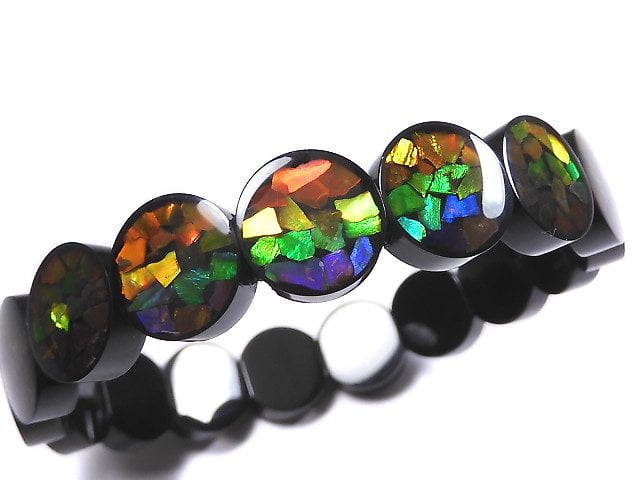 [Video][One of a kind] High Quality Ammolite AAA 2-Hole Oval 12x11.5x4.5mm Bracelet NO.3