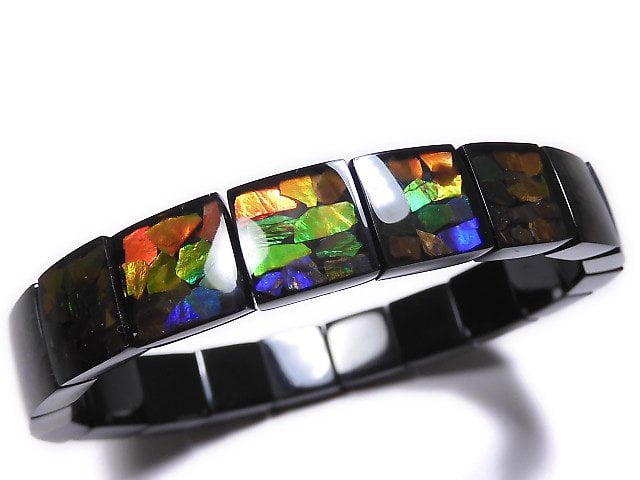 [Video][One of a kind] High Quality Ammolite AAA 2-hole Square 12x11.5x4.5mm Bracelet NO.5