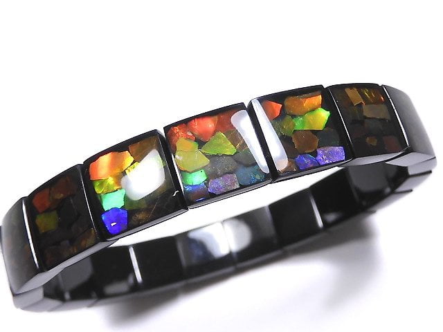 [Video][One of a kind] High Quality Ammolite AAA 2-hole Square 12x11.5x4.5mm Bracelet NO.6