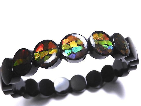 [Video][One of a kind] High Quality Ammolite AAA 2-hole Coin 10x10x4.5mm Bracelet NO.8