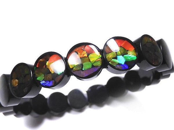 [Video][One of a kind] High Quality Ammolite AAA 2-hole Coin 10x10x4.5mm Bracelet NO.9