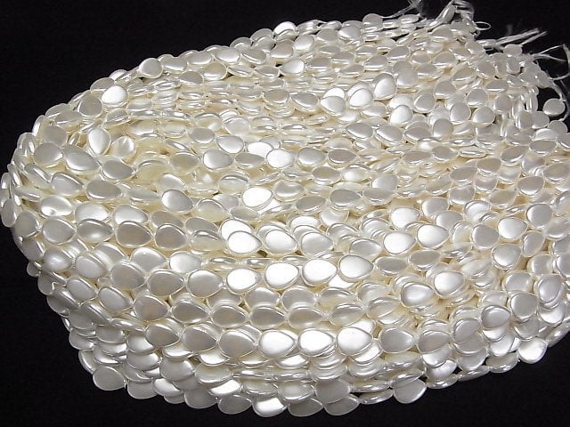 [Video]Shell Pearl White Vertical Hole Pear Shape 11x8x2.5mm 1strand beads (aprx.15inch/38cm)