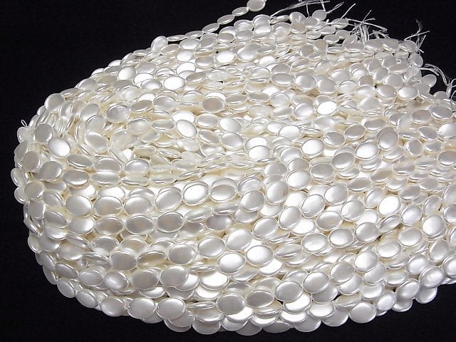 [Video]Shell Pearl White Oval 11x8x2.5mm 1strand beads (aprx.15inch/38cm)