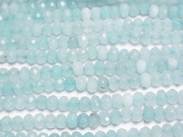 High Quality! Light Blue Color Jade Faceted Button Roundel 4x4x3mm 1strand beads (aprx.14inch/34cm)