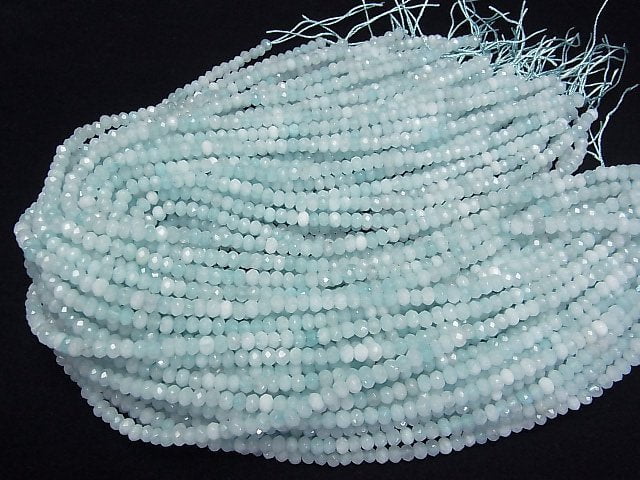 High Quality! Light Blue Color Jade Faceted Button Roundel 4x4x3mm 1strand beads (aprx.14inch/34cm)