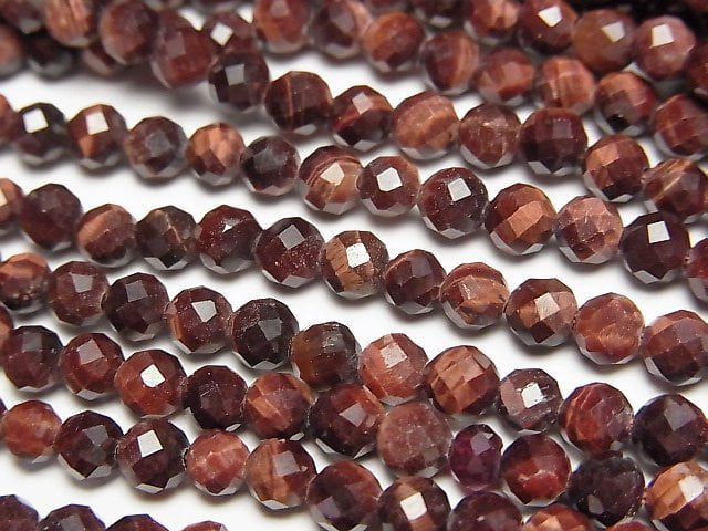 [Video]High Quality! Red Tiger's Eye AA++ Faceted Round 4mm 1strand beads (aprx.15inch/37cm)