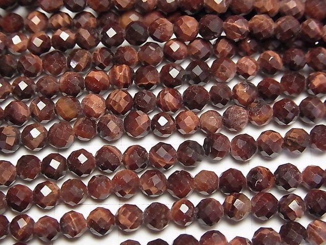 [Video]High Quality! Red Tiger's Eye AA++ Faceted Round 4mm 1strand beads (aprx.15inch/37cm)