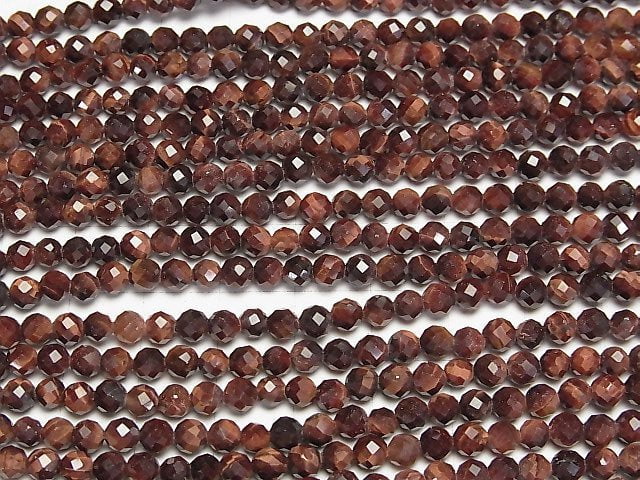 [Video]High Quality! Red Tiger's Eye AA++ Faceted Round 4mm 1strand beads (aprx.15inch/37cm)