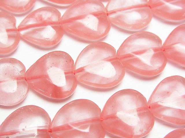 [Video] Cherry Quartz Glass Vertical Hole Heart Shape 12x12mm 1strand beads (aprx.15inch/36cm)