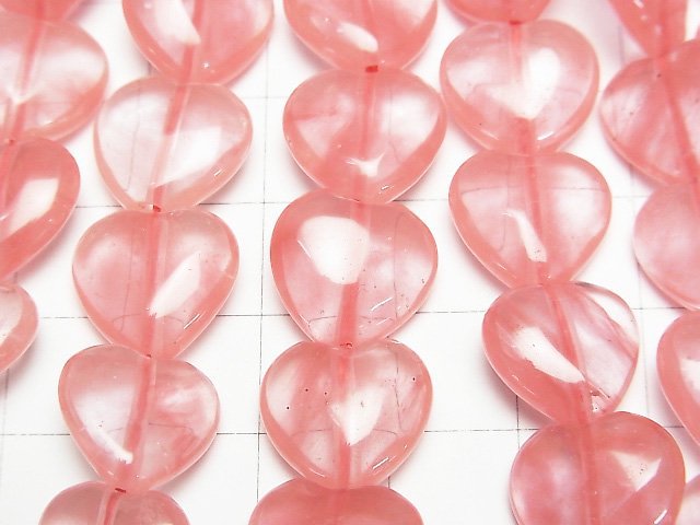 [Video] Cherry Quartz Glass Vertical Hole Heart Shape 12x12mm 1strand beads (aprx.15inch/36cm)