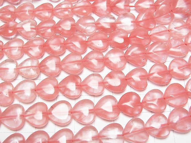 [Video] Cherry Quartz Glass Vertical Hole Heart Shape 12x12mm 1strand beads (aprx.15inch/36cm)