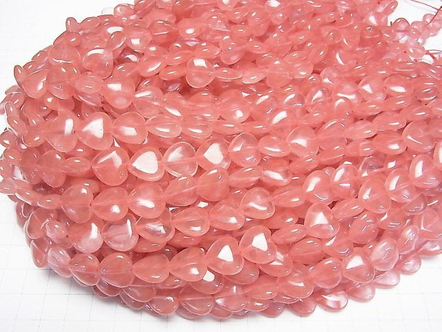 [Video] Cherry Quartz Glass Vertical Hole Heart Shape 12x12mm 1strand beads (aprx.15inch/36cm)