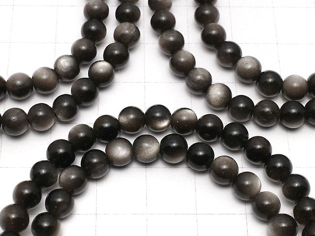 [Video] Silver Obsidian AAA Round 6mm Bracelet