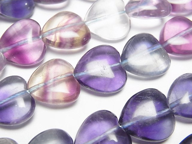 [Video] Multicolor Fluorite AA+ Vertical Hole Heart Shape 12x12mm half or 1strand beads (aprx.15inch/36cm)