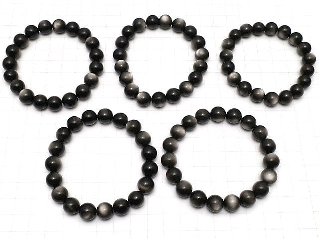 [Video] Silver Obsidian AAA Round 10mm Bracelet