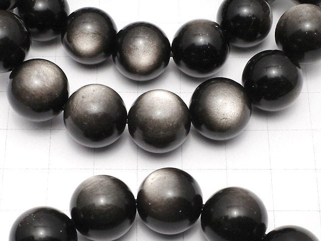 [Video] Silver Obsidian AAA Round 14mm Bracelet