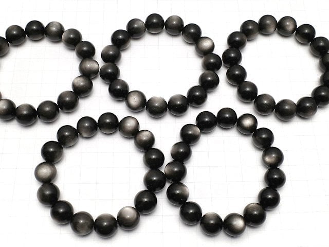 [Video] Silver Obsidian AAA Round 14mm Bracelet