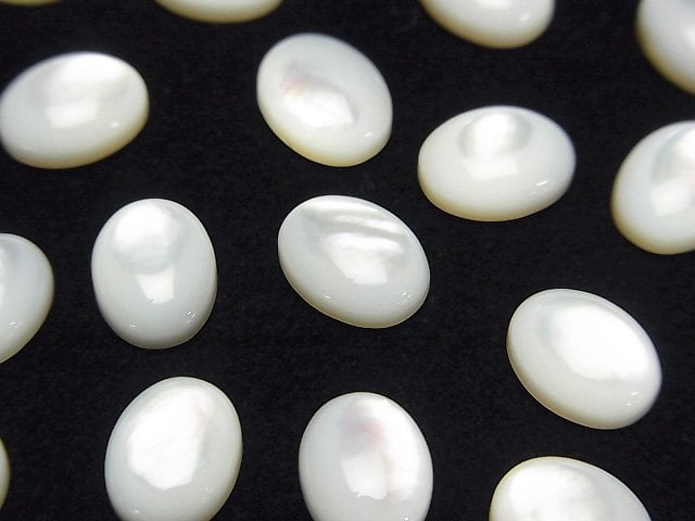 [Video] High Quality White Shell (Silver-lip Oyster) Oval Cabochon 9x7mm 5pcs