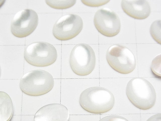 [Video] High Quality White Shell (Silver-lip Oyster) Oval Cabochon 9x7mm 5pcs