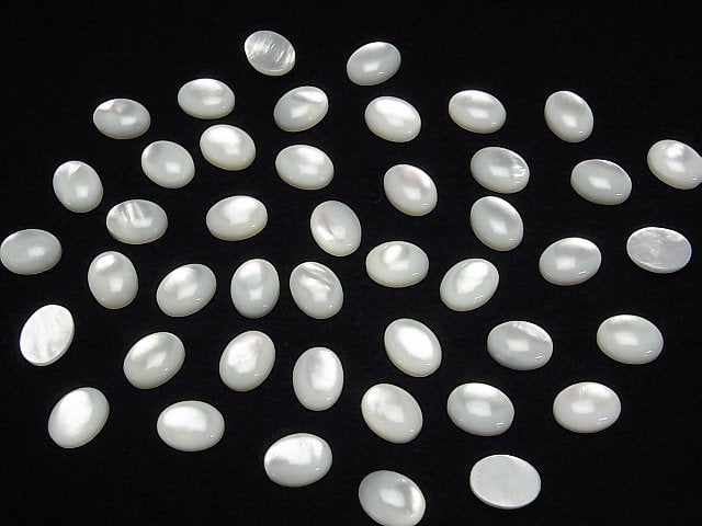 [Video] High Quality White Shell (Silver-lip Oyster) Oval Cabochon 9x7mm 5pcs