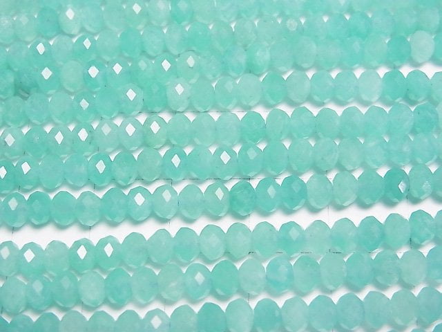 [Video]High Quality! Amazonite AAA- Faceted Button Roundel 4.5x4.5x3mm 1strand beads (aprx.15inch/37cm)