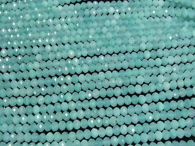 [Video]High Quality! Amazonite AAA- Faceted Button Roundel 4.5x4.5x3mm 1strand beads (aprx.15inch/37cm)