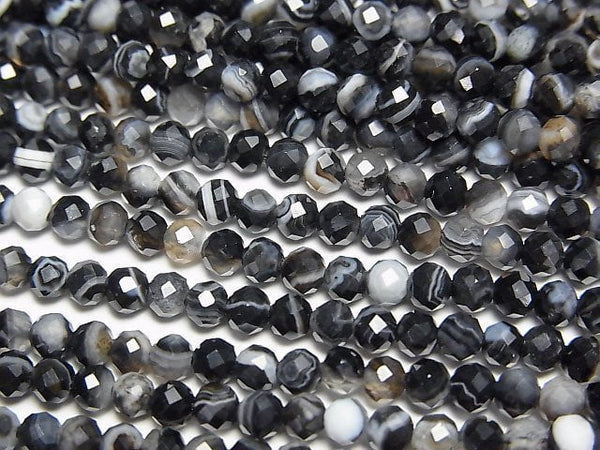 [Video]High Quality! Striped Onyx Faceted Round 3mm 1strand beads (aprx.15inch/38cm)