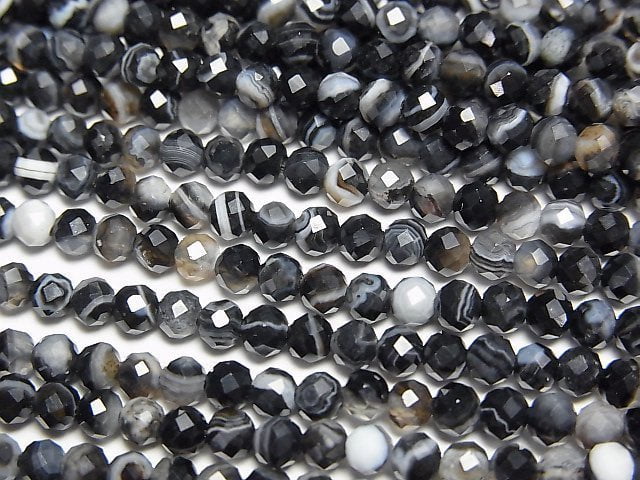 [Video]High Quality! Striped Onyx Faceted Round 3mm 1strand beads (aprx.15inch/38cm)