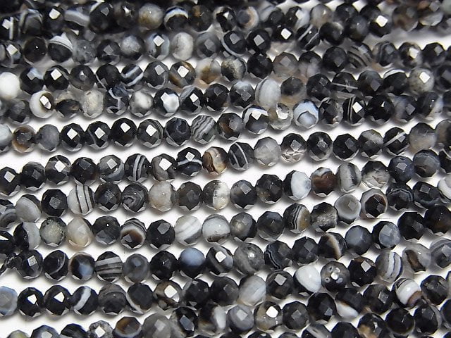 [Video]High Quality! Striped Onyx Faceted Round 3mm 1strand beads (aprx.15inch/38cm)