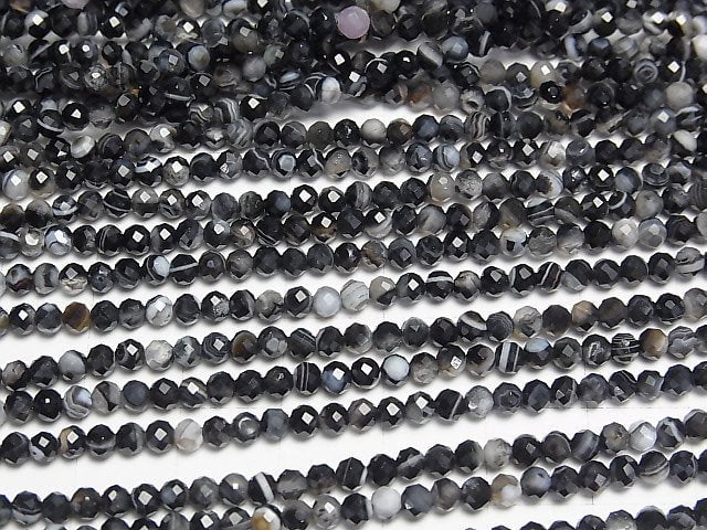 [Video]High Quality! Striped Onyx Faceted Round 3mm 1strand beads (aprx.15inch/38cm)