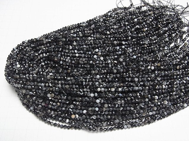 [Video]High Quality! Striped Onyx Faceted Round 3mm 1strand beads (aprx.15inch/38cm)