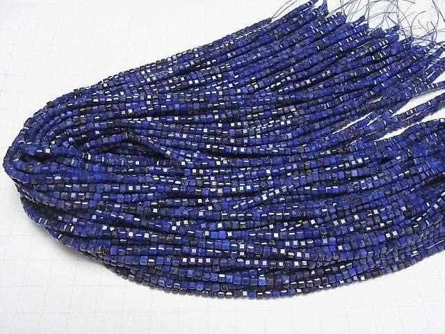 [Video] High Quality! Lapislazuli AA++ Cube Shape 2.5x2.5x2.5mm 1strand beads (aprx.15inch/37cm)